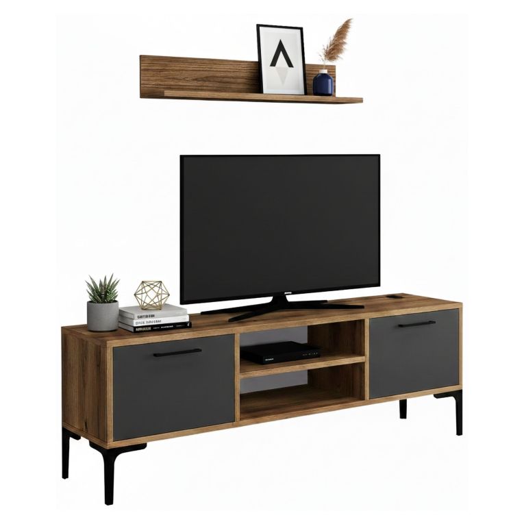 Porta TV noce e antracite 140x30x48h cm modulabile - sri