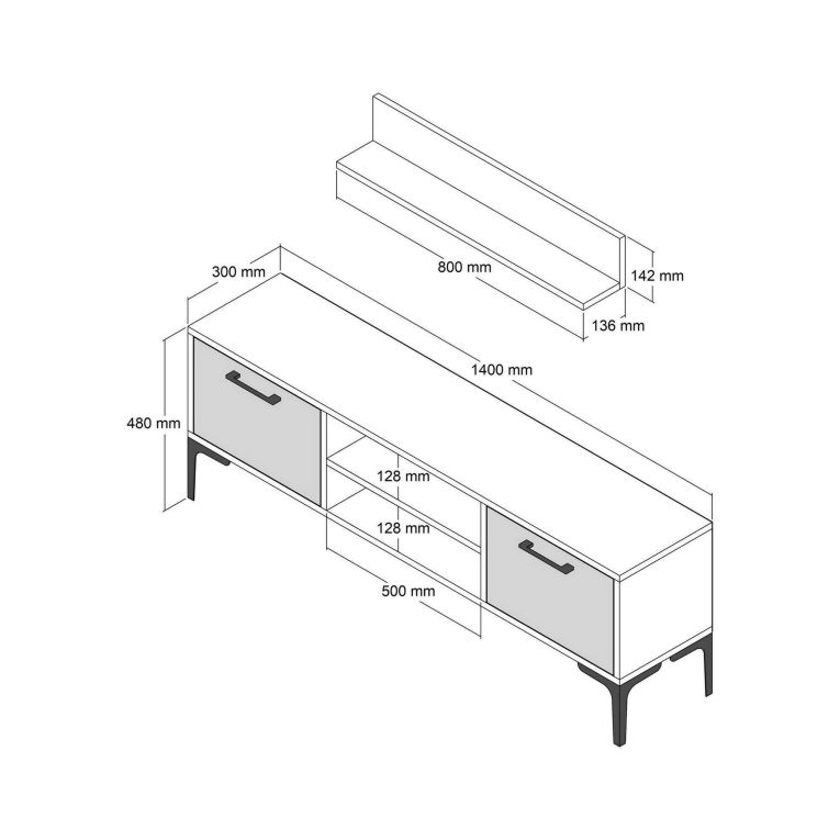 Porta TV noce e antracite 140x30x48h cm modulabile - sri
