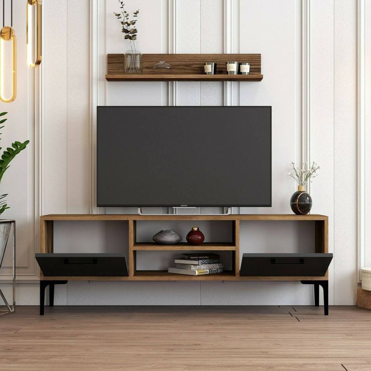 Porta TV noce e antracite 140x30x48h cm modulabile - sri