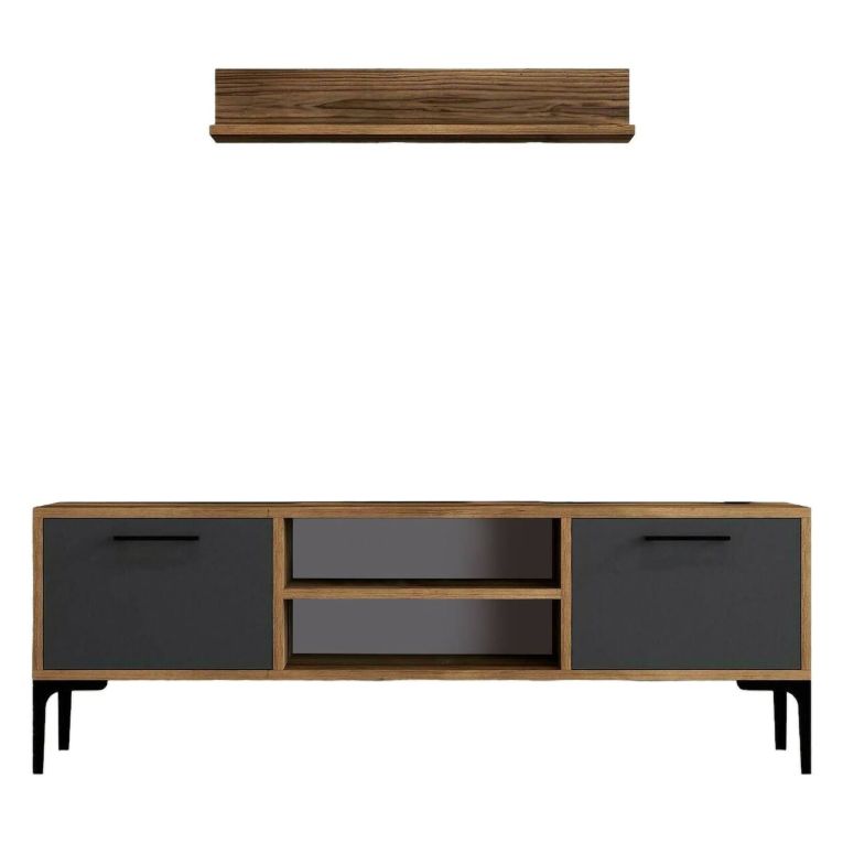 Porta TV noce e antracite 140x30x48h cm modulabile - sri