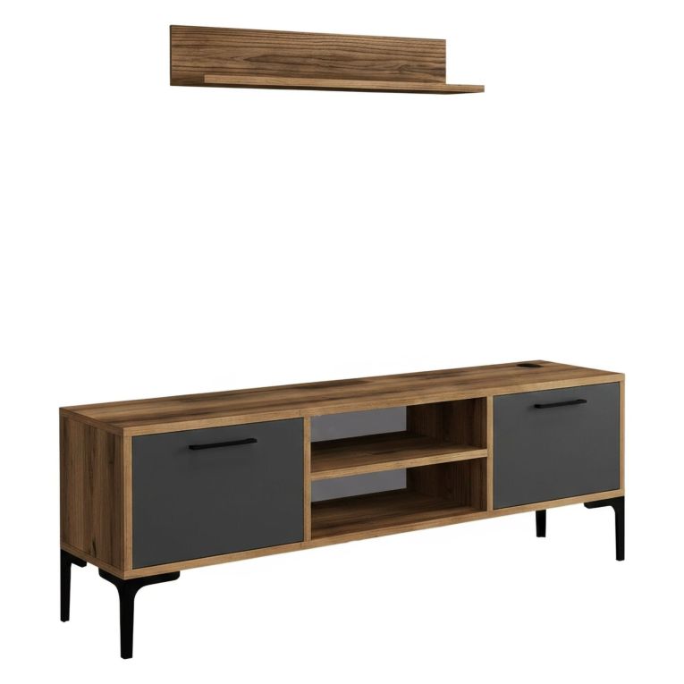 Porta TV noce e antracite 140x30x48h cm modulabile - sri