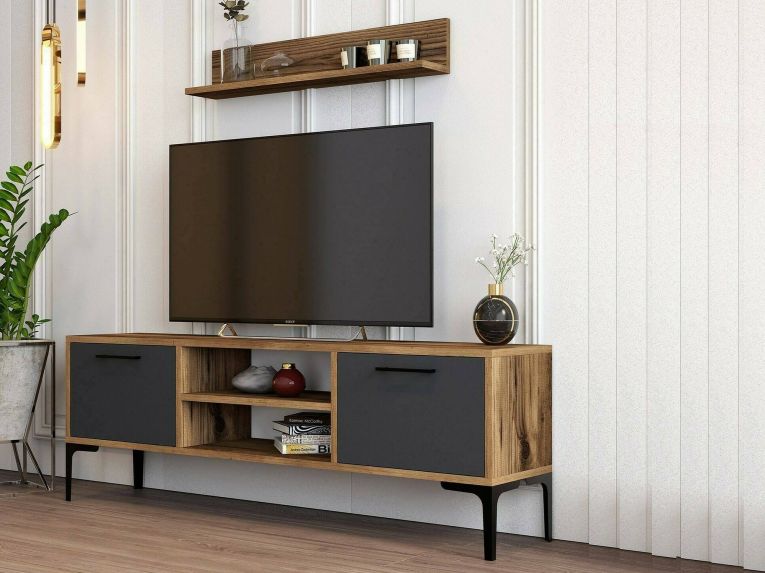 Porta TV noce e antracite 140x30x48h cm modulabile - sri