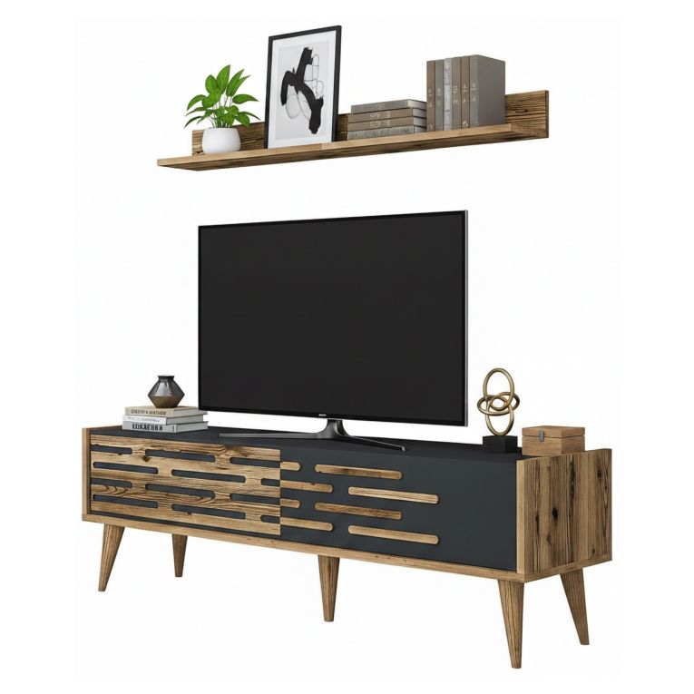 Porta TV noce e antracite 140x45x35h cm 2 ante - Arsiero