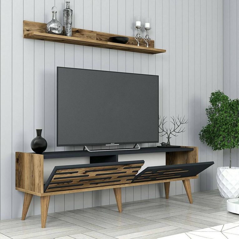 Porta TV noce e antracite 140x45x35h cm 2 ante - Arsiero