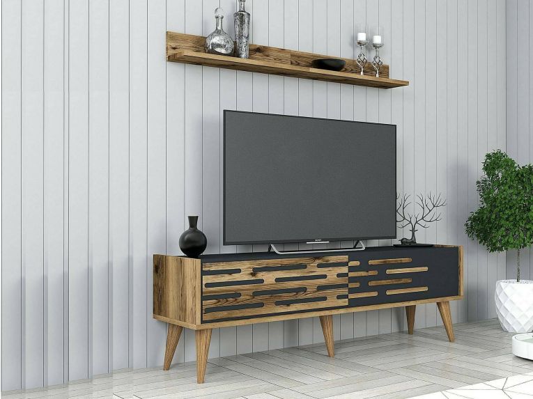 Porta TV noce e antracite 140x45x35h cm 2 ante - Arsiero