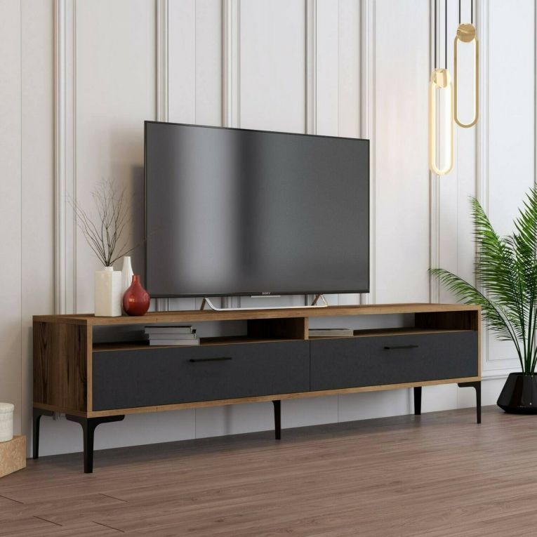 Porta TV noce e antracite 180x47x35h cm modulabile - Angiari