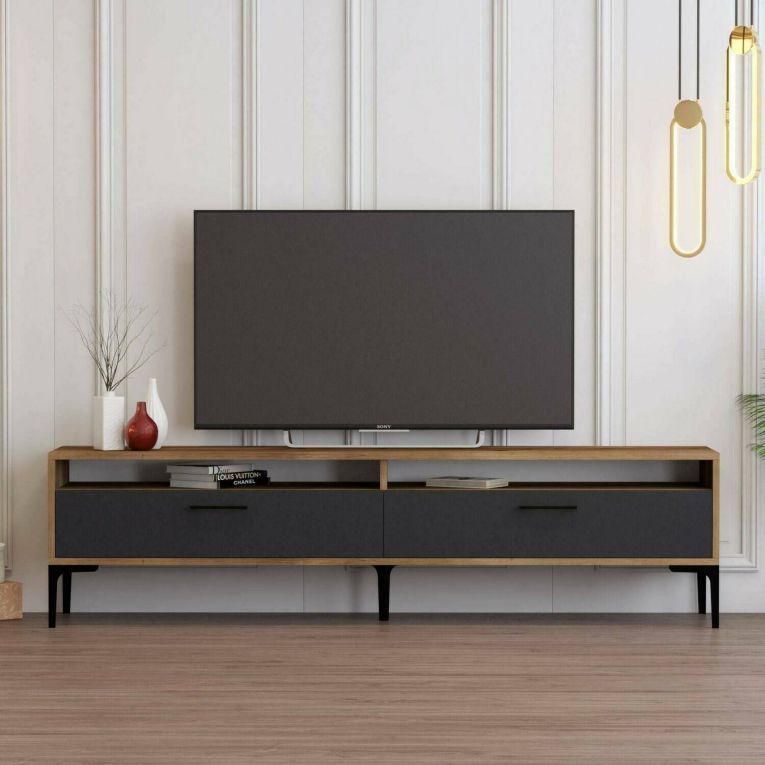 Porta TV noce e antracite 180x47x35h cm modulabile - Angiari