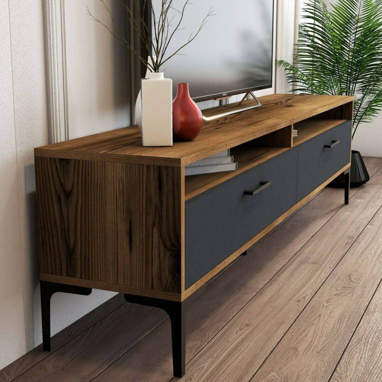 Porta TV noce e antracite 180x47x35h cm modulabile - Angiari