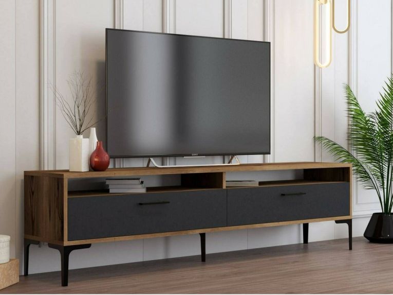 Porta TV noce e antracite 180x47x35h cm modulabile - Angiari