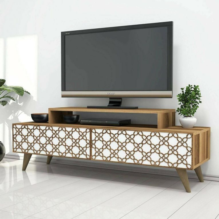 Porta TV noce e bianco 140x41x48h cm modulabile - Arnara