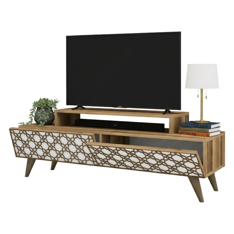 Porta TV noce e bianco 140x41x48h cm modulabile - Arnara