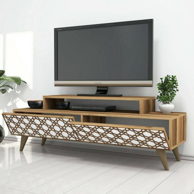 Porta TV noce e bianco 140x41x48h cm modulabile - Arnara