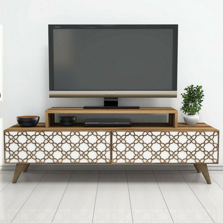 Porta TV noce e bianco 140x41x48h cm modulabile - Arnara