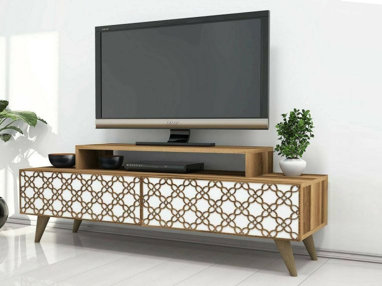 Porta TV noce e bianco 140x41x48h cm modulabile - Arnara