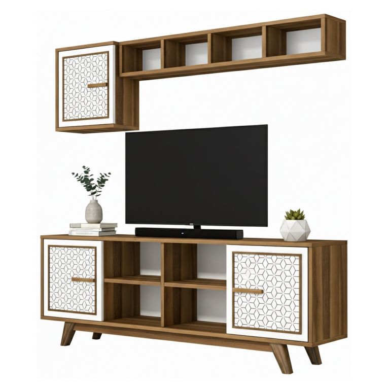Porta TV noce e bianco 160x35x56h cm 3 ante - Guendalina