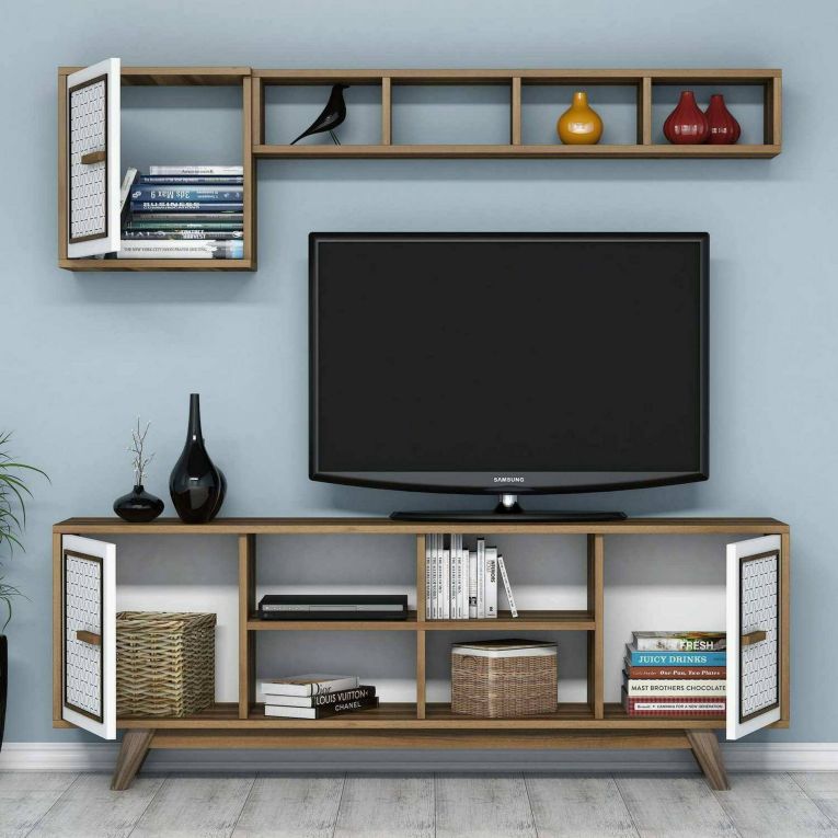 Porta TV noce e bianco 160x35x56h cm 3 ante - Guendalina