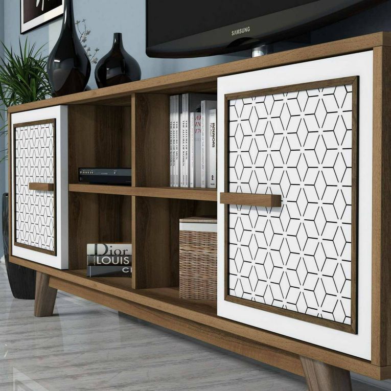 Porta TV noce e bianco 160x35x56h cm 3 ante - Guendalina