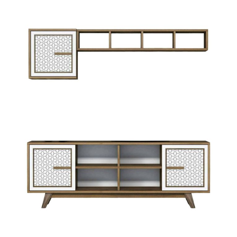 Porta TV noce e bianco 160x35x56h cm 3 ante - Guendalina