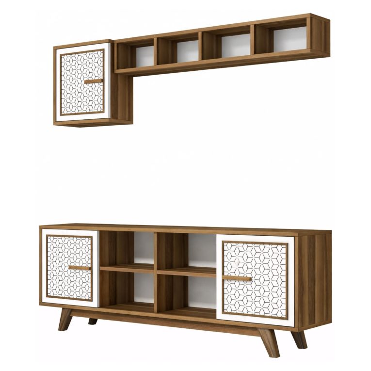 Porta TV noce e bianco 160x35x56h cm 3 ante - Guendalina