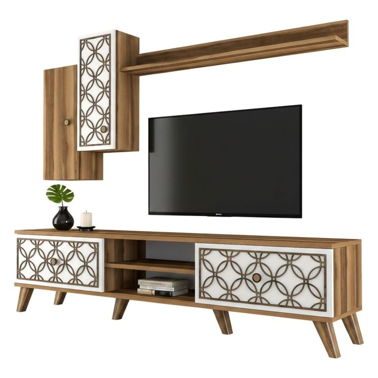 Porta TV noce e bianco 180x35x44h cm 4 ante - Nunzia
