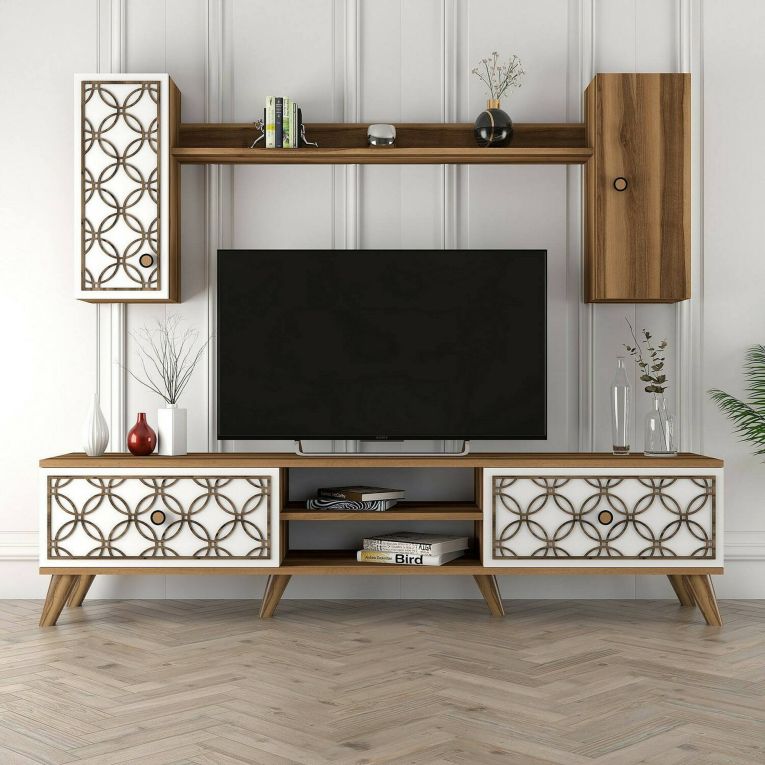 Porta TV noce e bianco 180x35x44h cm 4 ante - Nunzia