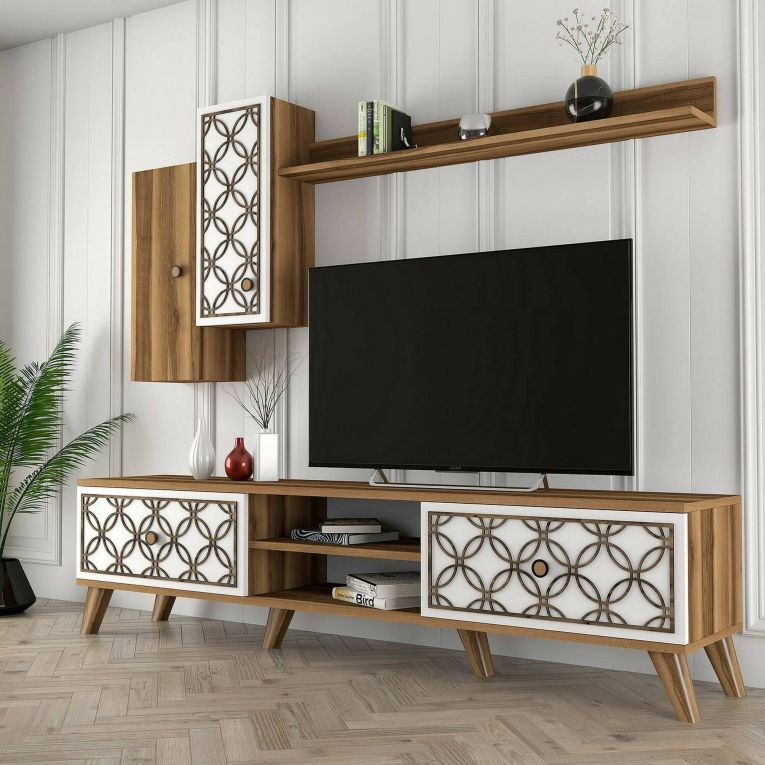 Porta TV noce e bianco 180x35x44h cm 4 ante - Nunzia