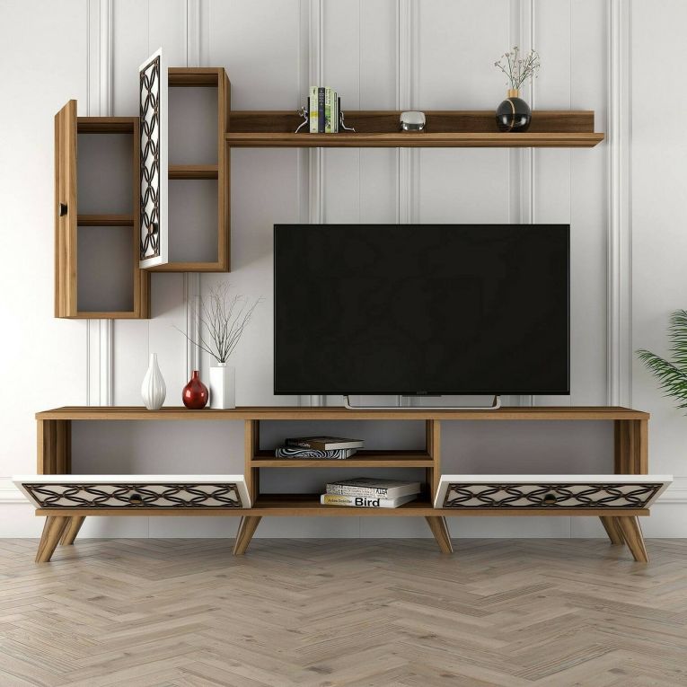Porta TV noce e bianco 180x35x44h cm 4 ante - Nunzia