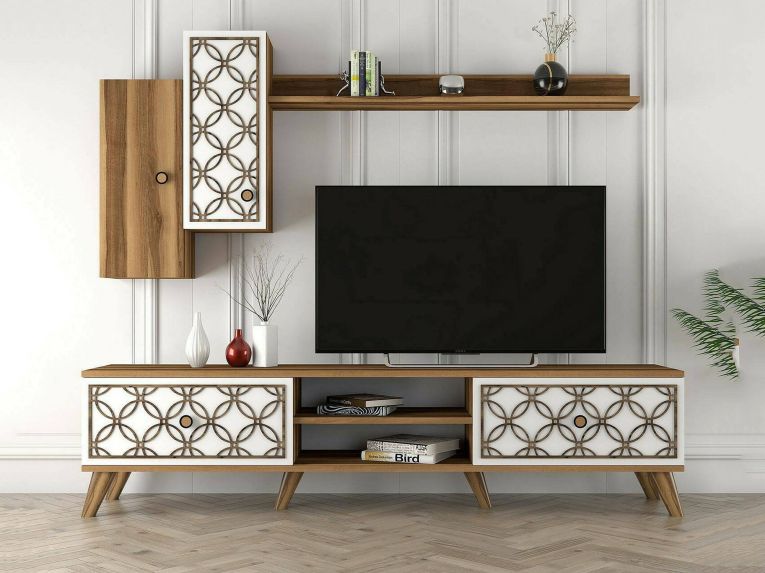 Porta TV noce e bianco 180x35x44h cm 4 ante - Nunzia