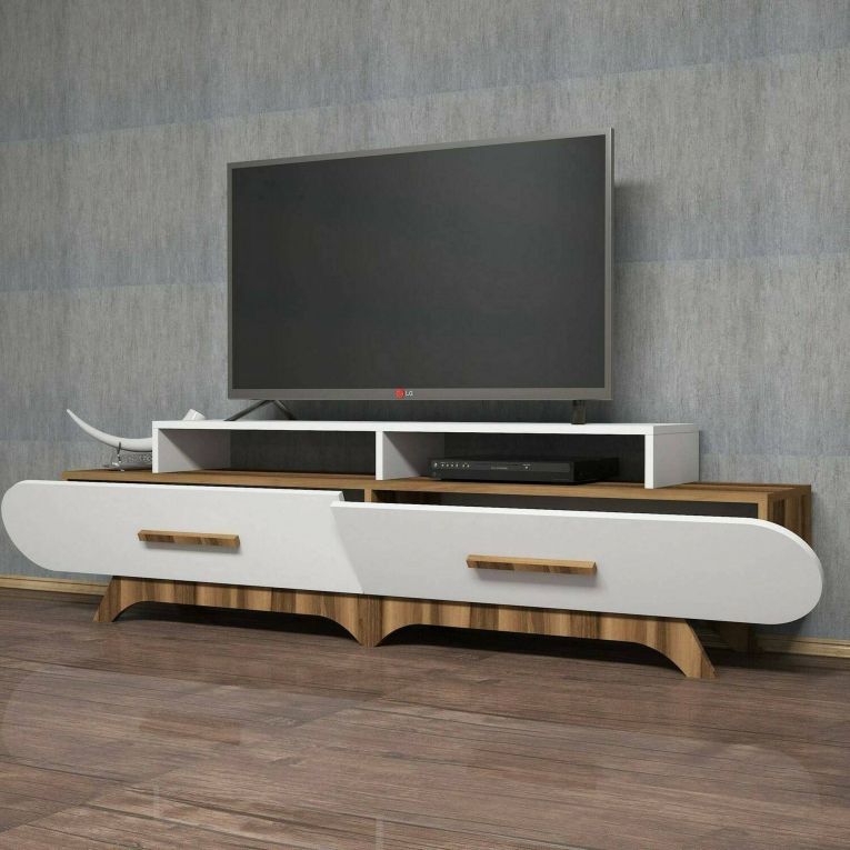 Porta TV noce e bianco 205x36x50h cm 2 ante - Massima