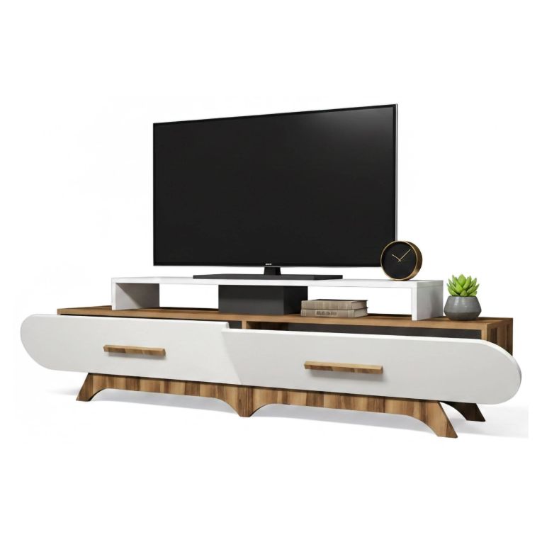 Porta TV noce e bianco 205x36x50h cm 2 ante - Massima