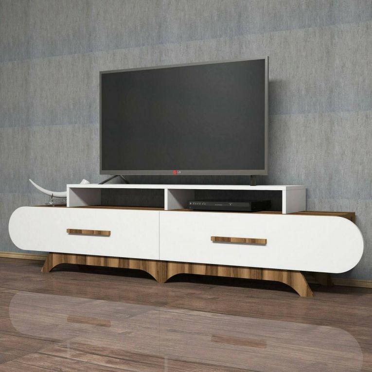 Porta TV noce e bianco 205x36x50h cm 2 ante - Massima