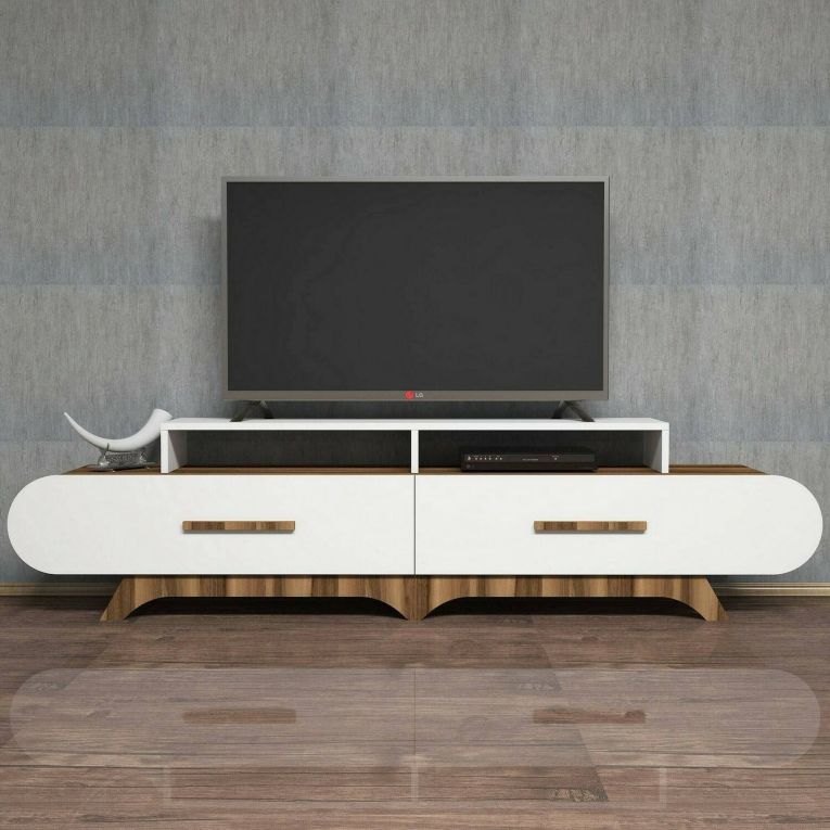 Porta TV noce e bianco 205x36x50h cm 2 ante - Massima
