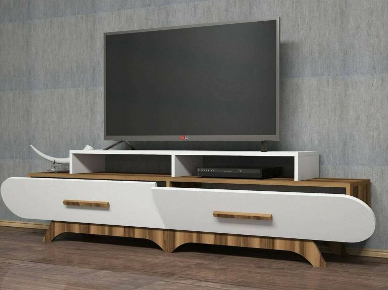 Porta TV noce e bianco 205x36x50h cm 2 ante - Massima