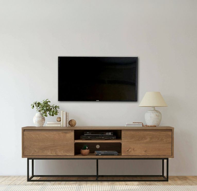 Porta TV noce e nero 140x40x50h cm 2 ante e 2 cassetti - Corinna