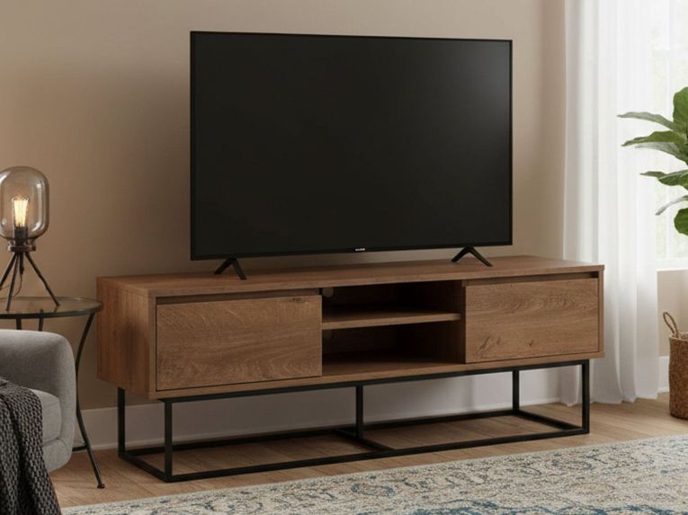 Porta TV noce e nero 140x40x50h cm 2 ante e 2 cassetti - Corinna