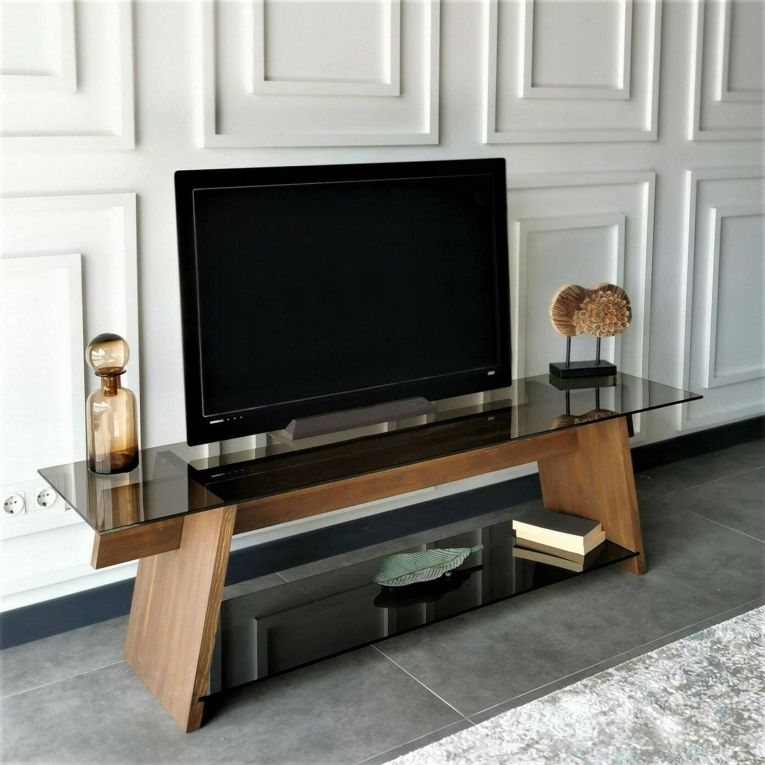 Porta TV noce e nero 158x40x45h cm in legno - Amorosi