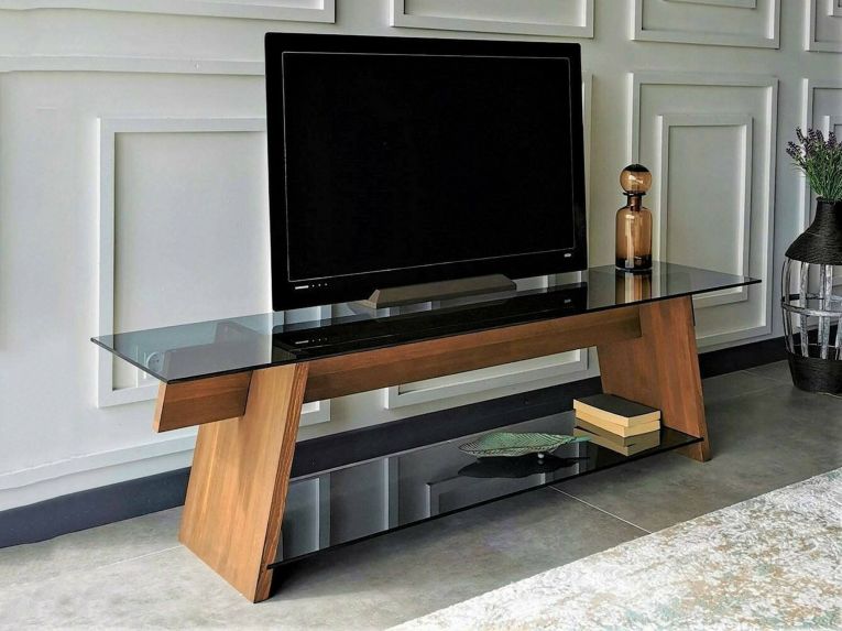Porta TV noce e nero 158x40x45h cm in legno - Amorosi