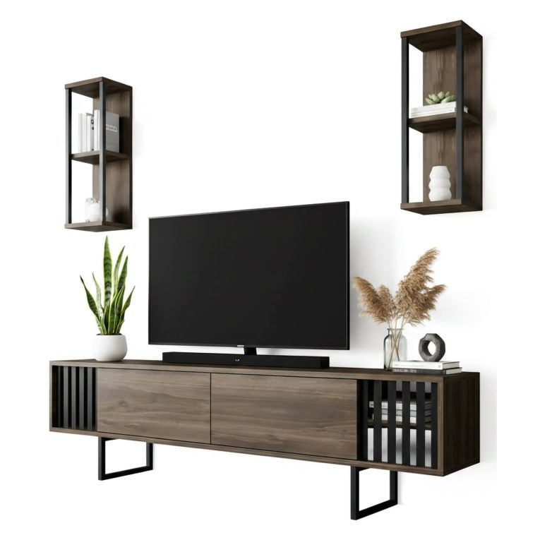 Porta TV noce e nero 180x30x48h cm 2 ante - Iva