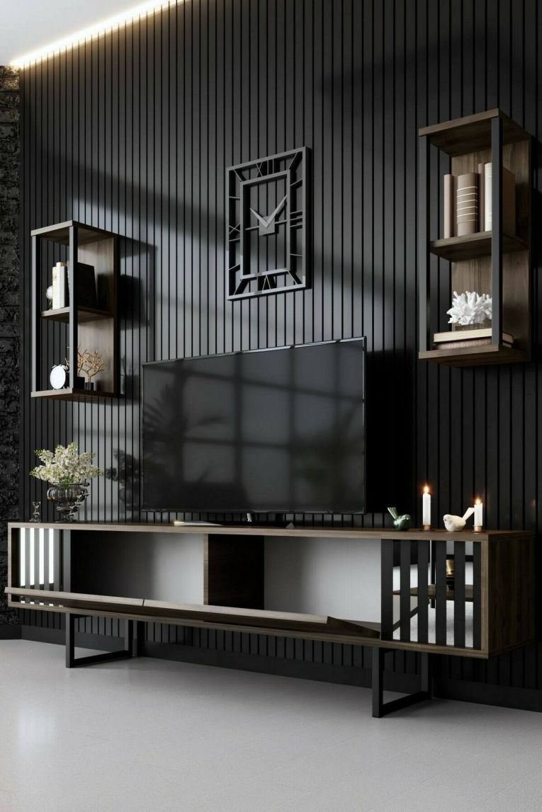 Porta TV noce e nero 180x30x48h cm 2 ante - Iva
