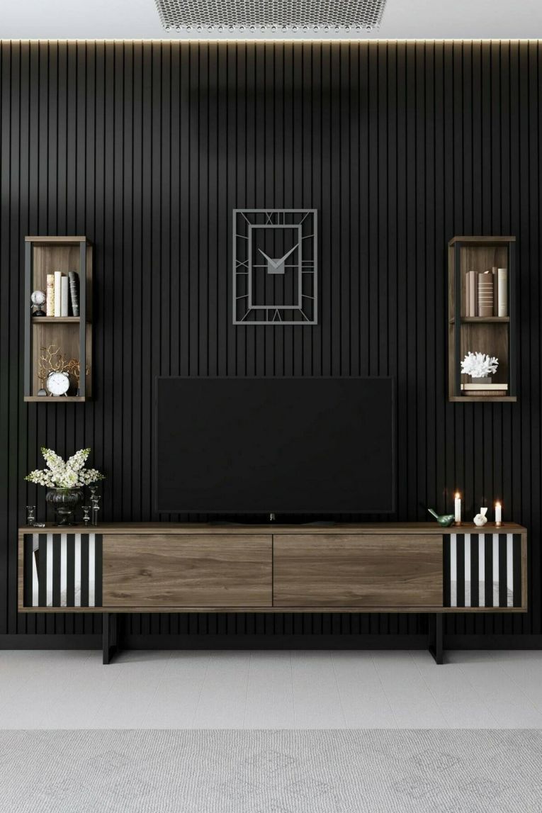 Porta TV noce e nero 180x30x48h cm 2 ante - Iva