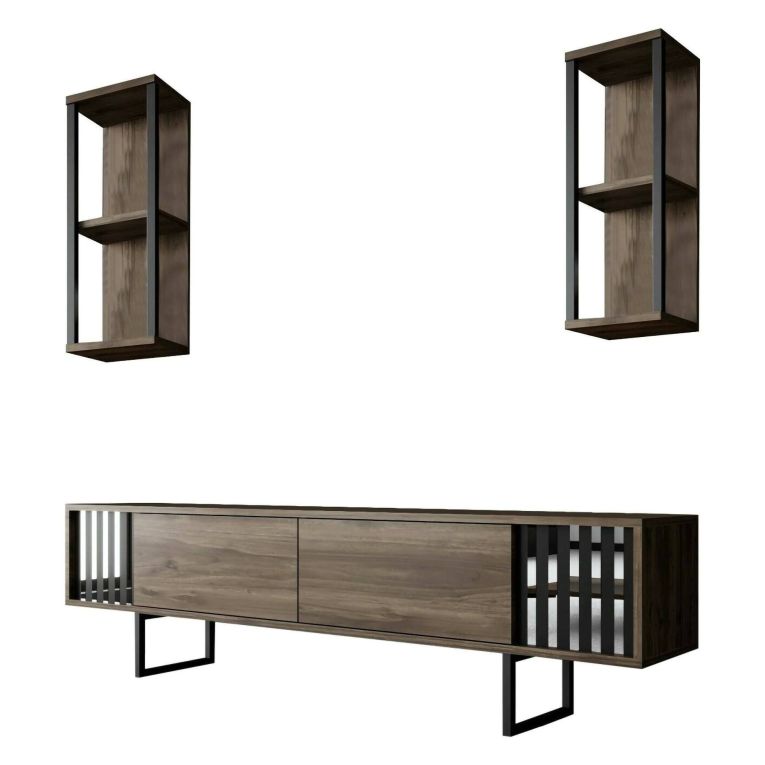 Porta TV noce e nero 180x30x48h cm 2 ante - Iva