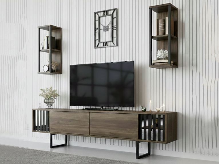 Porta TV noce e nero 180x30x48h cm 2 ante - Iva