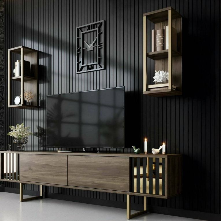 Porta TV noce e nero 180x30x48h cm modulabile - Artinay