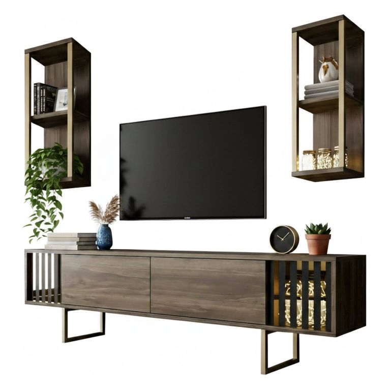 Porta TV noce e nero 180x30x48h cm modulabile - Artinay