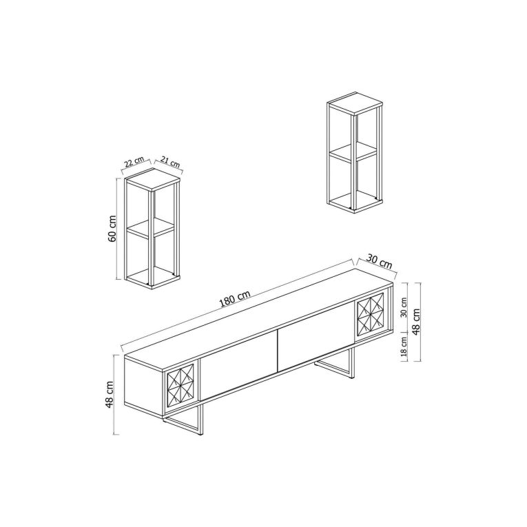 Porta TV noce e nero 180x30x48h cm modulabile - Artinay