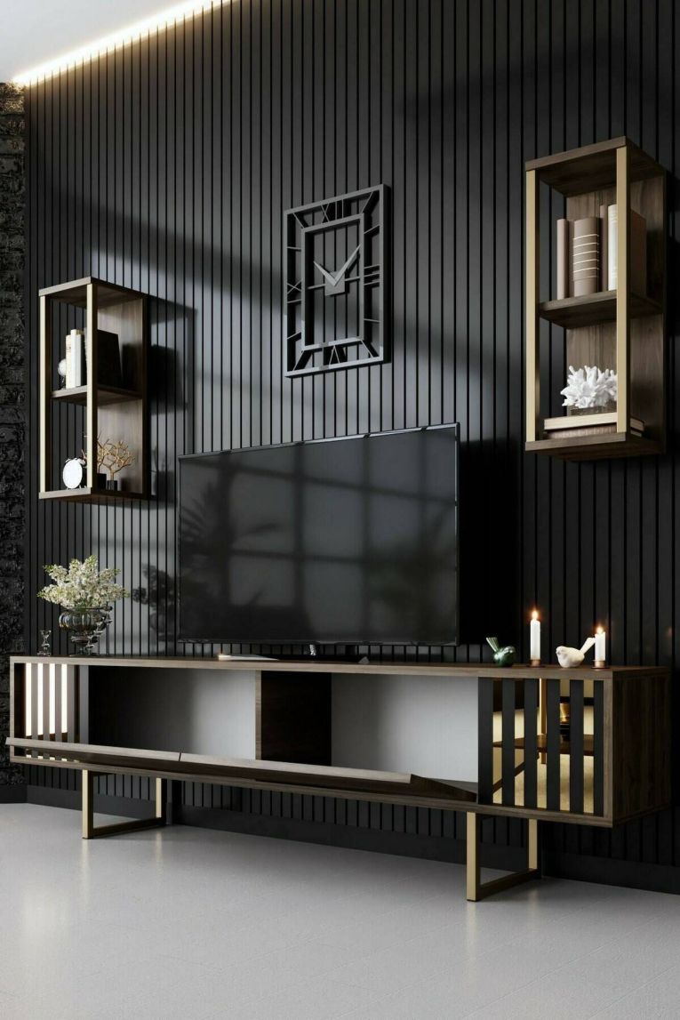 Porta TV noce e nero 180x30x48h cm modulabile - Artinay
