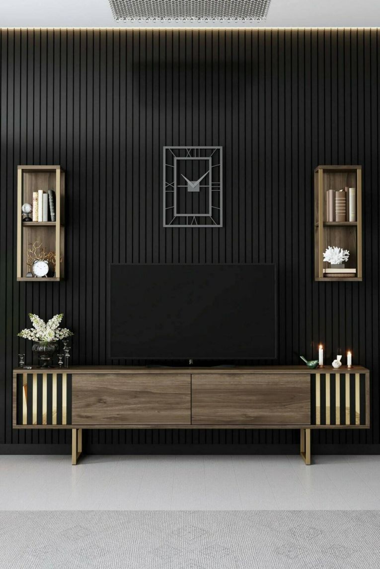 Porta TV noce e nero 180x30x48h cm modulabile - Artinay