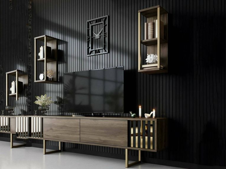 Porta TV noce e nero 180x30x48h cm modulabile - Artinay