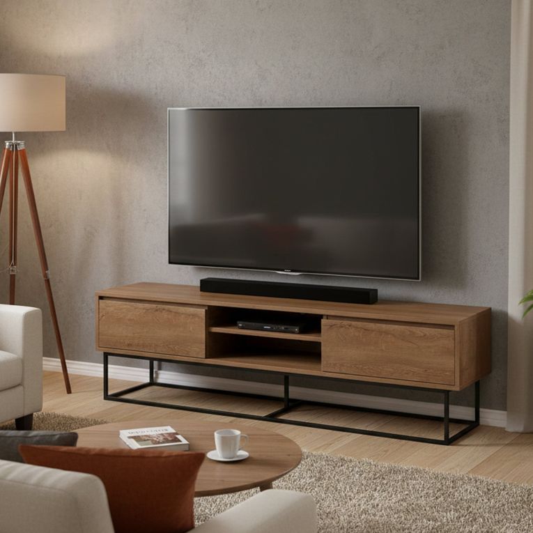 Porta TV noce e nero 180x40x50h cm in legno - Corinna