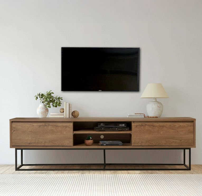 Porta TV noce e nero 180x40x50h cm in legno - Corinna